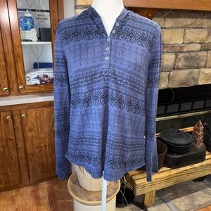 NORTH RIVER OUTFITTERS SIZE LARGE BLUE LONG SLEEVE BUTTON CHEST HOODIE SHIRT